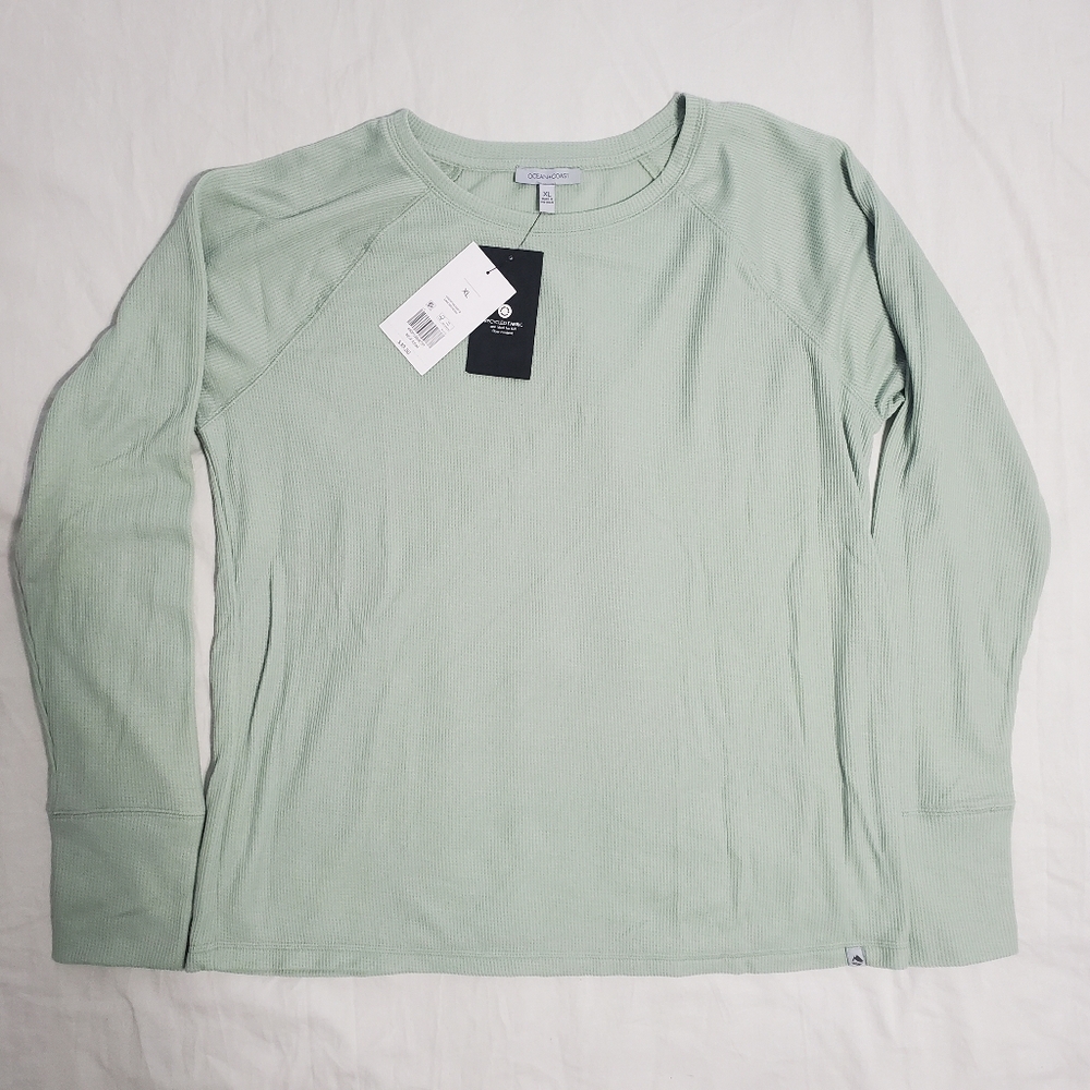 Ocean And Coast Womens XL  Green Waffle Knit Thermal Pajama Top Shirt